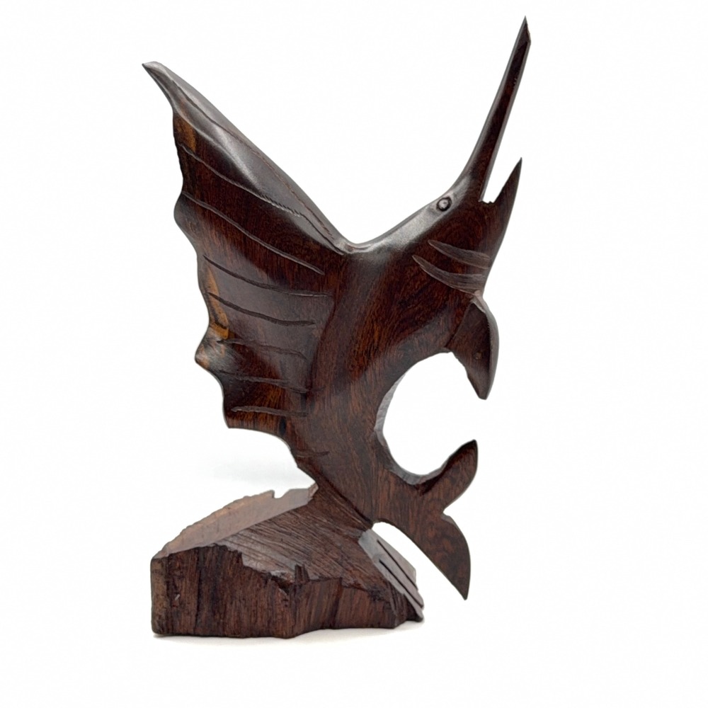 Vintage Ironwood Sailfish Marlin Sculpture 8" Hand Carved Wood Nautical Statue